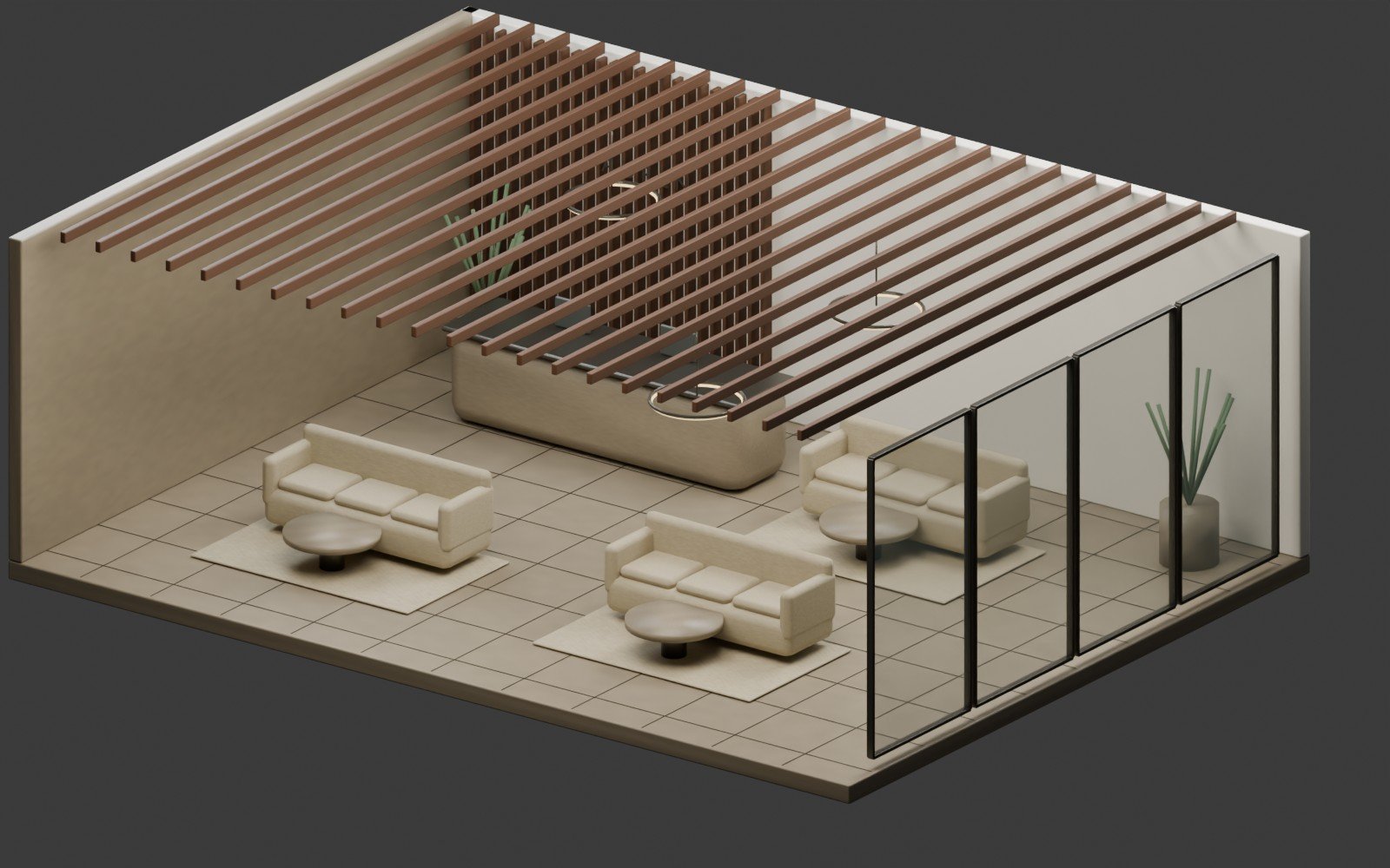 A complete original commercial interiors concept for exploring form, material and system relationships.